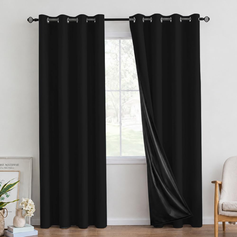 Tende Termoisolanti Morbide, Per Soggiorno E Camera Da Letto Moderne Tende Per La Privacy E Bloccare La Luce Elegante Complemento D'arredo,2 Pannelli-Black||W52*L72/132 * 183cm