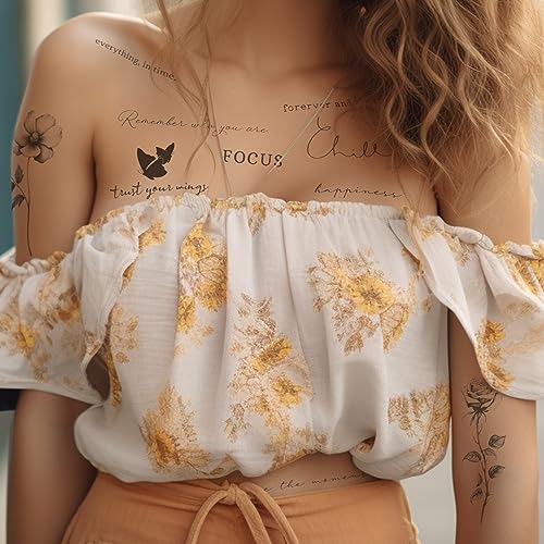 Esland Realistic Temporary Tattoos, 60 Sheets Small Fake Tattoos, 30 Pcs Meaningful Scripts Words Tattoos - Image 2