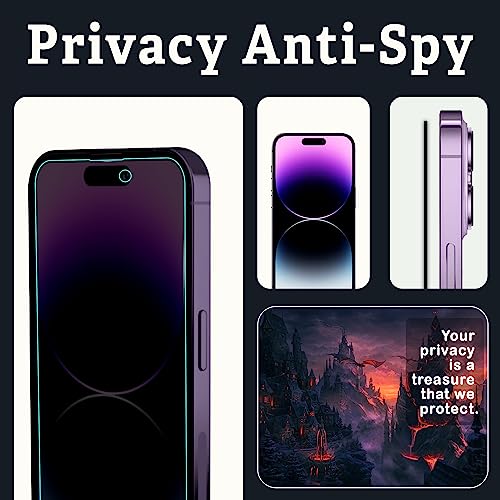 Image of ArmourPro Privacy Tempered Glass for iPhone 14 Pro, Anti Spy Anti Peeping Screen Protector, Edge-to-Edge Full Coverage, 9H Hardness with Cable Protector | Black