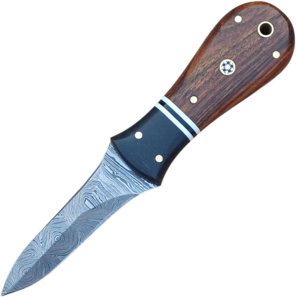 Handmade Damascus Oyster Knife - Oyster Shucking Knife with sheath, 6.5 in Seafood Opening Tool Oyster Shucker