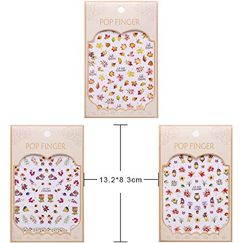 Kalolary 12 vellen Nagel Decals, Esdoorn bladeren Gemengde Patronen Manicure Decor 3D Transfer Decal Nagel Art Sticker… - Afbeelding 4