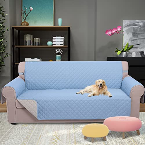 U-Nice Home Reversible Sofa Cover Couch Cover For Dogs With Elastic Straps Water Resistant Furniture Protector For Pets Couch Cover For 3 Cushion Couch (Sofa, Light Blue/Ivory) #TOP1