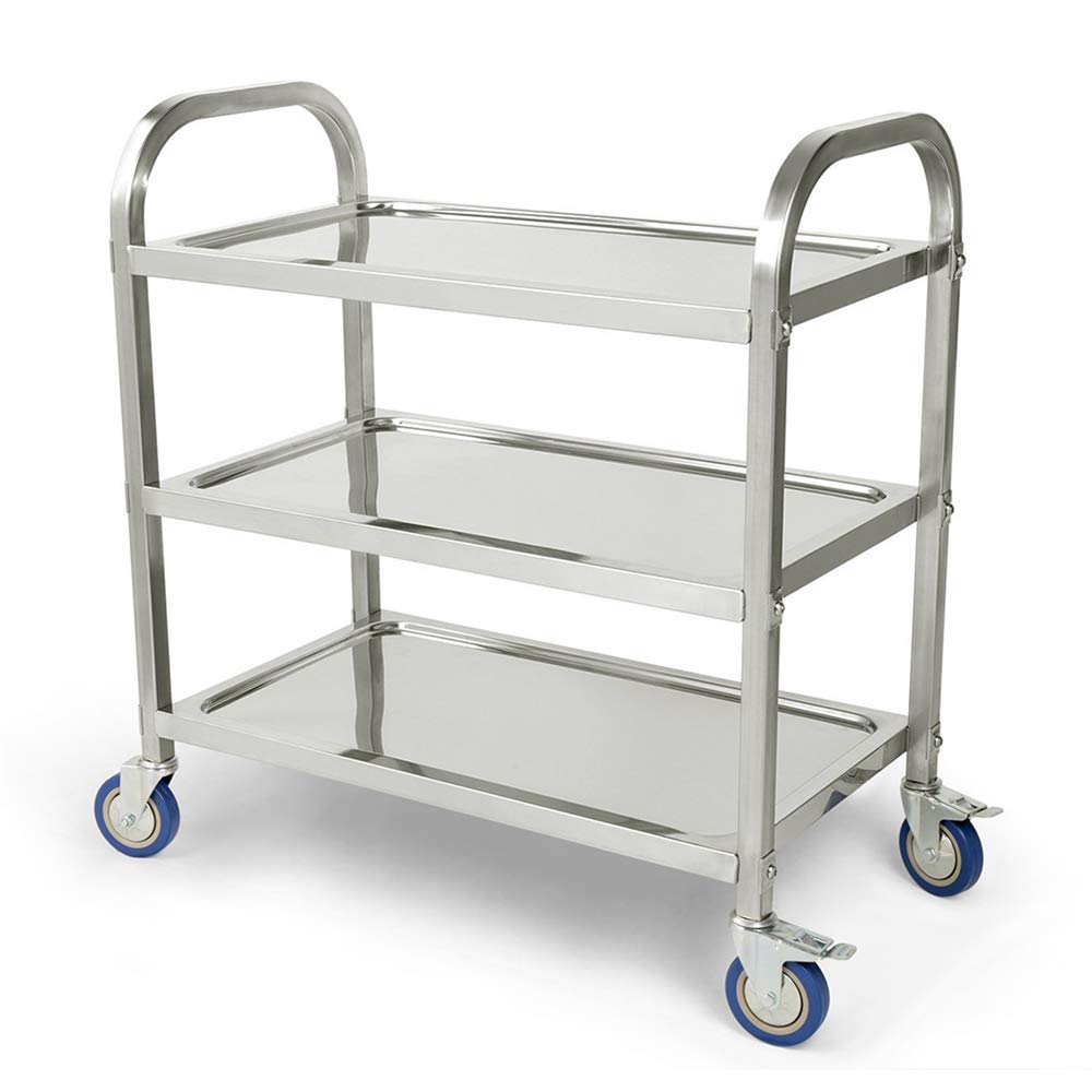 Carrello di servizio, carrello a 3 livelli, grande carrello di ristorazione con carrello di sblocco con ruote universali per cucina, hotel, ristoranti e case di cura, 95 x 55 x 95 cm