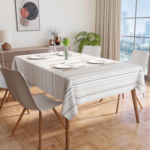 Image of Encasa XO Dining Table Cover Cloth for 4 to 6 Seater (56 inchx72 inch) | Cotton Rectangular Dining Table Cloth - Machine Washable Rectangle Tablecover for Wedding, Party, Buffet - Aztec Blue