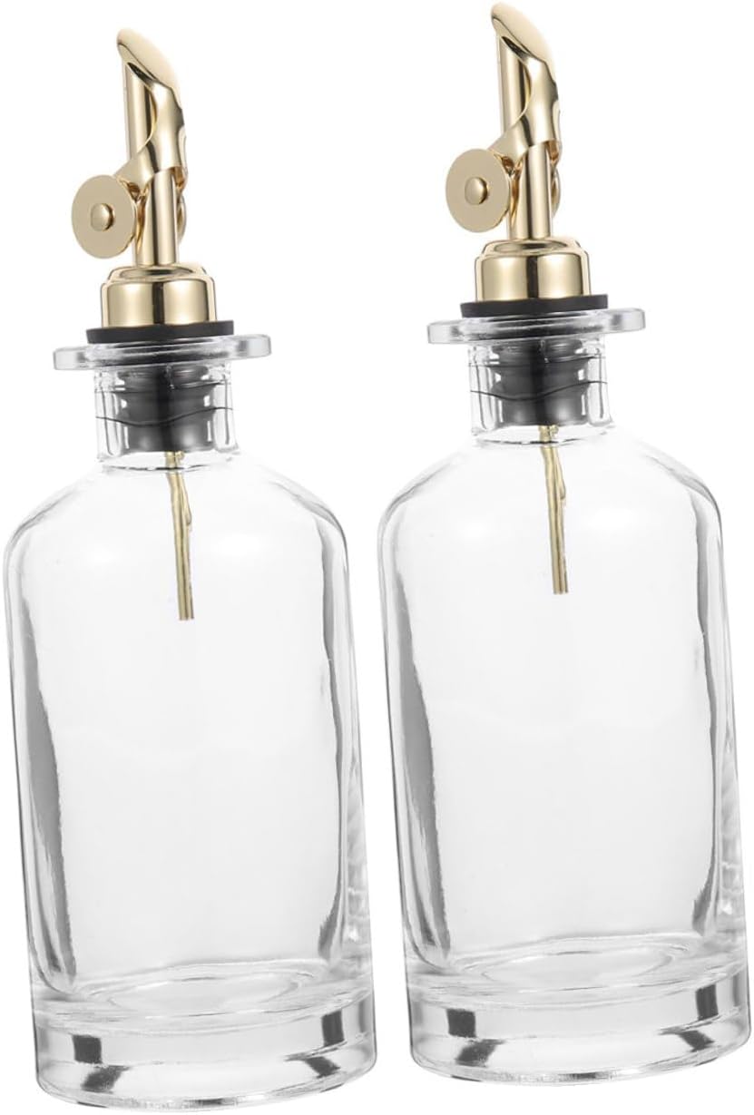 Glass Olive Oil Dispenser Bottle with Spout 500ml Set of 2 Automatic Open-close Oil and Vinegar Cruet for Kitchen Cooking with Cap for Soy Sauce and Seasoning