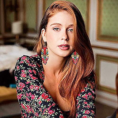 Long Beaded Tassel Earrings - American Flag Drop Earrings Bohemian Beaded, Seed Bead Tribal Dangle Earrings, Pendientes De Borla,Idea for Women3