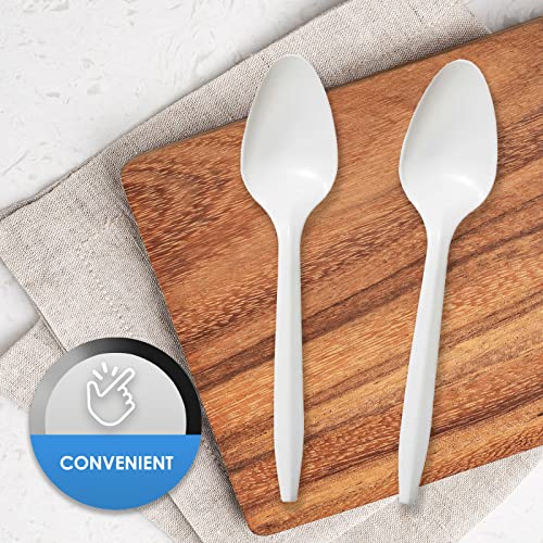 PAMI 400-Pack Medium Weight Disposable Plastic Teaspoons, Bulk Utensils for Parties, Weddings, Catering, Plastic Forks in Bulk Available (Teaspoons White)