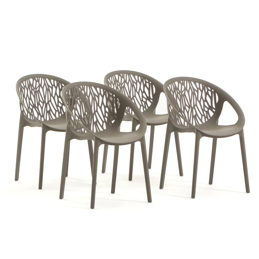 Chaises de jardin empilables Lara gris taupe : lot de 4 fauteuils extérieurs en résine