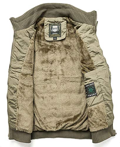 Vcansion Men's Outdoor Casual Stand Collar Thicken Qulited Fleece Jacket Vest Padded Vest Lightweight Down Cotton Vest Coat Khaki Us Xxl #TOP1