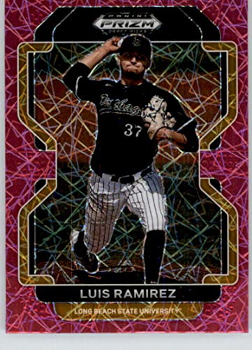 2022 Panini Prizm Draft Picks Prizms Neon Pink Velocity #199 Luis Ramirez RC Rookie Long Beach State Dirtbags Baseball Trading Card