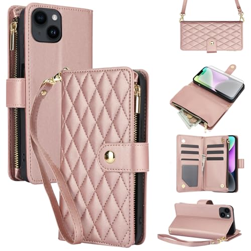 Coque iPhone 13 / 14 premium en cuir PU avec fermeture éclair et support amovible