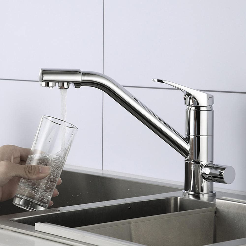 Miscelatore Cucina per Sistemi Osmosi Acqua calda e fredda Rubinetto Tre Vie per Sistemi Osmosi Girevole 360 ° Rubinetti da Lavello per Depuratore-cromo