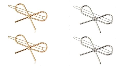 4 pinzas para el cabello simples doradas y plateadas, pinzas de metal con forma de lazo para el cabello, accesorios para el cabello para mujeres y