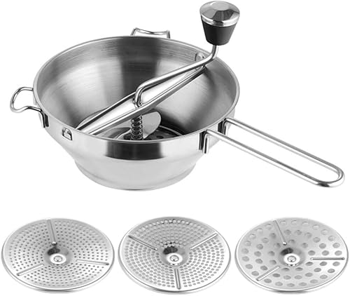 1 Unidades de molino de alimentos giratorio de acero inoxidable frutas verduras manivela patata Ricer Masher prensa manual Pounder cocina