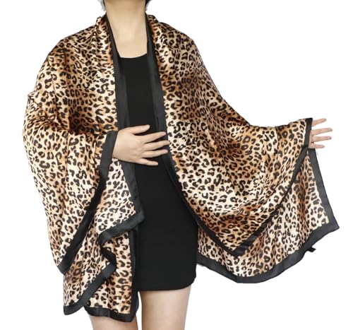 70x35in Women Leopard Animal Print Silk Head Hair Smooth Satin Scarf Wrapping Long Lightweight Thin Shawl Travel fall winter 2025