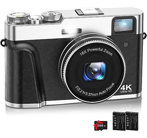 4K Digital Camera, FamBrow Autofocus 48MP Vlogging Camera with 32GB Card, 2 Batteries, Viewfinder Function and Rotary Button, 16X Zoom Powerful Travel Camera for Teenagers Adults Beginners-Black