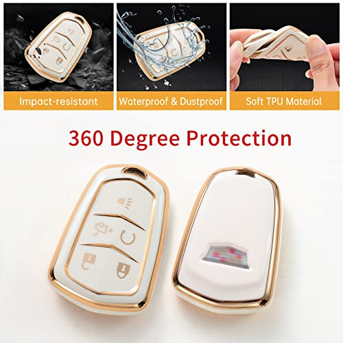 Gematay For Cadillac Key Fob Cover, Car Key Case Shell Protector For Cadillac Escalade Cts Srx Xt5 Ats Sts Ct6 5-Buttons Remote Start, White #TOP3