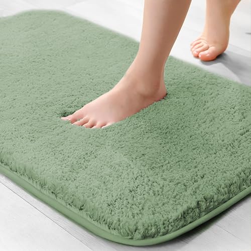 wyewye Microfibre Bath Mat 2cm Super Thick Bath Rug Super Absorbent Bathroom Rug 40x60cm Light Green