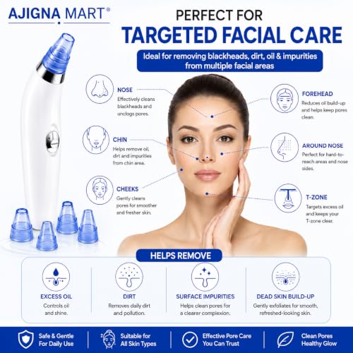 Image of AJIGNA MART 4 In 1 Multi-Function Blackhead Whitehead Extractor Remover Device Facial Cleansing Tool,Skin Cleaner,Pimple Removal Tool,Acne Pimple Pore Cleaner Vacuum Suction Tool For Men & Women
