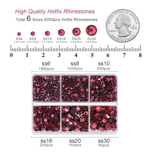 Image of BEADSLAND Hotfix Rhinestones, 4000 PCS Rose Rhinestones for Clothes Crafts Mixed 6 Sizes with Wax Pencil and Tweezers Kit, SS6-SS30, Rose