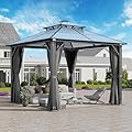 COVERONICS 10FT x 10FT Patio Polycarbonate Hardtop Gazebo with Steel Frame - Outdoor Translucent Double Roof Gazebo with Netting & Curtains for Lawn, Garden, Backyard, Poolside
