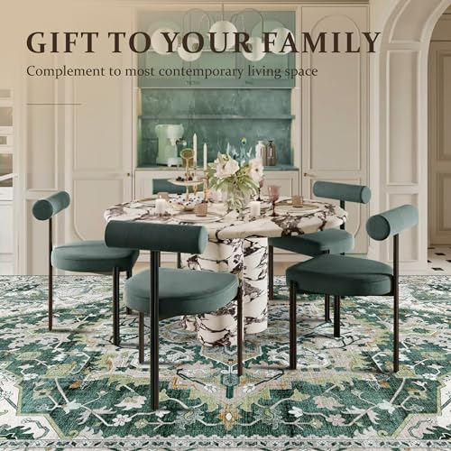 Deerly Green Large Washable Living Room Rugs 9x12 Boho Vintage Area Rug Indoor Bedroom Carpet with Non Slip Rubber Backing for Under Dining Table Office Farmhouse, Green/Multi