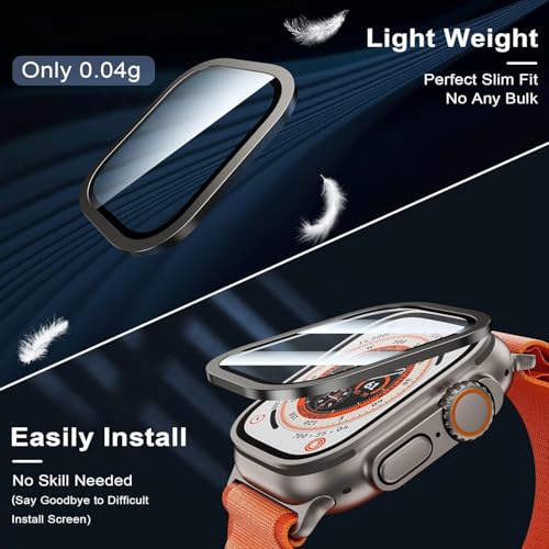 Image of Screen Protector for Apple Watch Ultra 3 / Ultra 2 / Ultra 1 (49mm), 9H Tempered Glass with Titanium Alloy Frame, Touch Sensitive, Lightweight Full Protection, 2 Pack[Titanium]