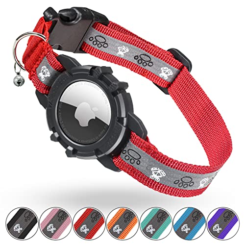 Reflective Airtag Cat Collar, JIARUI Integrated Apple Airtag Cat Collar, GPS Cat Tracker Collar with Airtag Holder and Bell