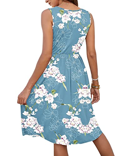 Image of MOLERANI Women Summer Dresses Sleeveless Casual Loose Swing Button Down Midi Dress with Pockets