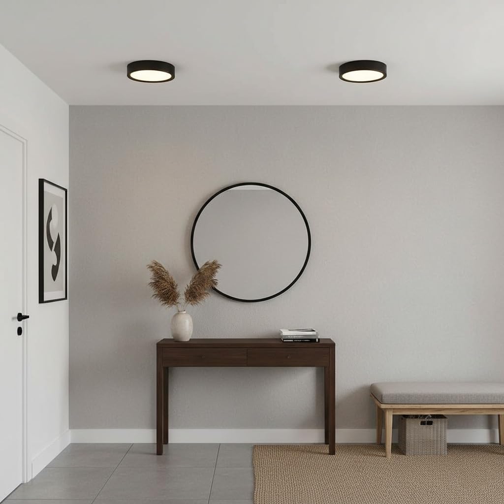Nowoczesna Okrągła Lampy Sufitowa LED, Lampy Sufitowa Ultra-Cienka Plafon Oświetlenie Sufitowe Minimalistyczna Aluminiowa do Korytarza Hol Salon(Black(4000K),12cm/4.72in)