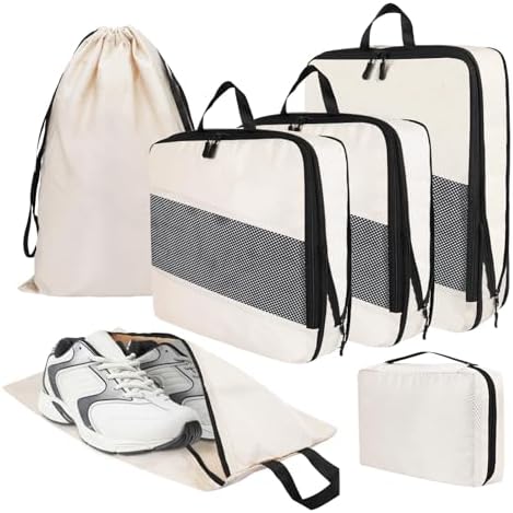 Compression Packing Cubes - 6 Pack Compressible Expandable Packing Cubes for Suitcase, Lightweight Luggage Organizer Bags for Travel