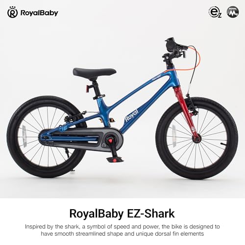 Image of RoyalBaby EZ-Shark Ultra-Light 16 Inch Kids Bike Beginners Learning Bicycle Lightweight Alloy Boys Girls Ages 4+ Years, Blue