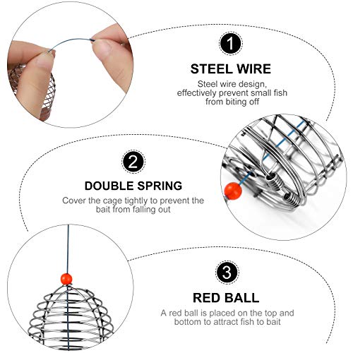 Besportble 5 Pcs/Pack Stainless Steel Fishing Bait Cage Fishing Lure Cage Fishing Trap Basket Feeder Holder Fishing Gear Fishing Tackle Red #TOP6