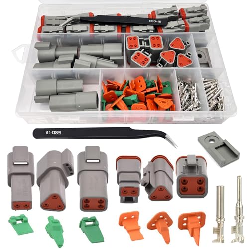 Twippo Deutsch Connector Kit 18 Sets 2/3/4 Pin DT Connector Kit Automotive Electrical Waterproof Wire Connectors Electrical Connectors Kit with 16# Stamped Contacts for Car RV Truck Wiring 22-16AWG