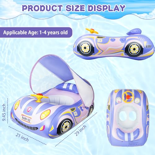 Baby Schwimmring mit Sonnendach Ninonly UPF50+ Schwimmring ab 1 Jahr mit Steuerrad Baby Schwimmreifen 6 Monate Für Babys, Kleinkinder ab 1-4 Jahr Violett