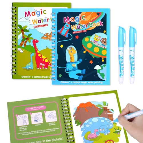 OSDUE Libro da Colorare ad Acqua Magica - 2 Pezzi Con Penna per Bambini - Istruzione Drawing Toy, Attività di Pittura in Viaggio