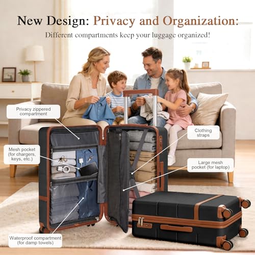Image of Luggage Sets, 2 Piece Suitcase set with wheels Tsa Lock 20 /24 inchi Hardshell Waterproof Travel Suitcases luggage for Women /Men /Family(Black