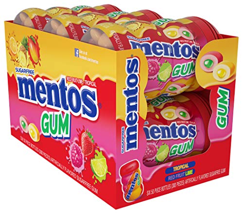 Mentos Sugar-Free Chewing Gum, Red Fruit Lime, 50 Piece Bottle (Bulk Pack of 6)