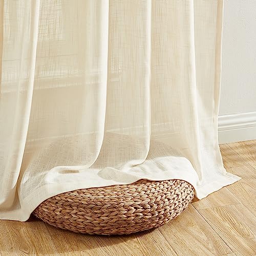 HLC.ME Linda Faux Linen Textured Semi Sheer Privacy Sun Light Filtering Transparent Window Rod Pocket Short Thick Curtains Drapery Panels for Bedroom & Office, 2 Panels (54 W x 72 L, Beige) by HLC.ME - Image 5