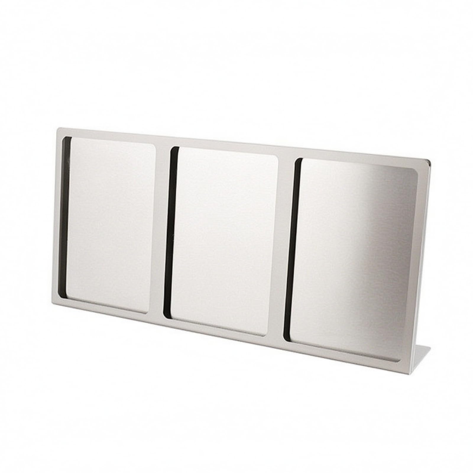 Exhibidor Escritorio con Soporte para Menu Acero Inoxidable con Inclinado Metal para Tarjetas Publicitarias Acuado para Mostrador Recepcion y Restaurante, 3 Ranuras
