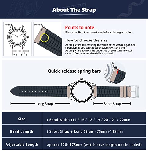 Image of BINLUN Leather Silicone Watch Bands 14mm 16mm 18mm 19mm 20mm 21mm 22mm Quick Release Breathable Micro-Perforated Leather Silicone-Lined Hybrid Watch Straps Silver /Black /Gold Buckle Men Women