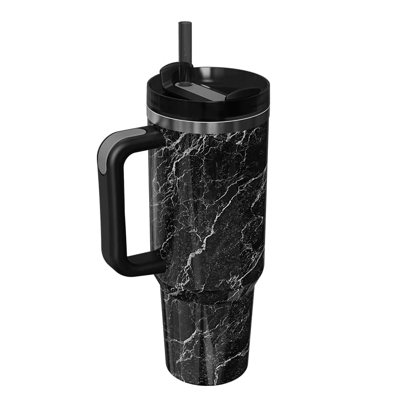 TLINNA40oz Stainless Steel Vacuum Insulated Tumbler with Lid and Straw for Water, Iced Tea or Coffee, Smoothie and More (black marble5)