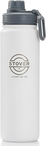 STOVER Botella de agua aislada, acero inoxidable de 25 onzas, doble pared, al vacío, boca ancha, tapa de boquilla a prueba de fugas con asa, ideal