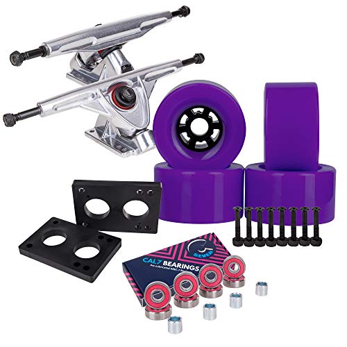 Cal 7 Longboard Flywheel and 180 Truck Combo, 83mm 78A Cruiser Skateboard Wheels (Purple/Silver Trucks)