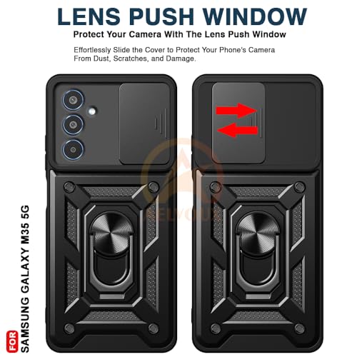 Image of Armor Bumper Back Cover Case for Samsung M35 5G | Rotating Camera Cover, Ring Holder & Kickstand | Heavy Duty & 360 Degree Protection Samsung M35 5G Cover (Black)
