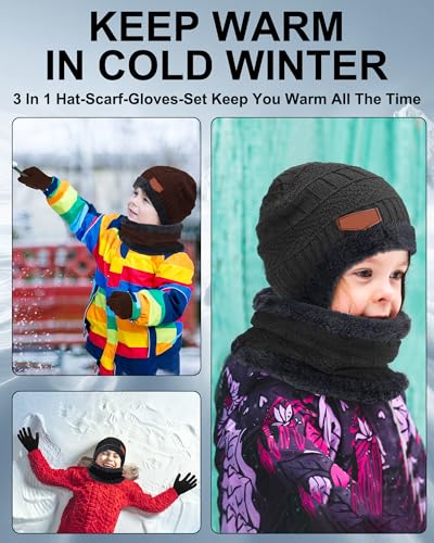 Image of Toulite 45 Pieces Kids Hat Glove Scarf Winter Sets Toddler Fleece Lining Warm Beanie Hat Mitten Neck Warmer for Boys Girls