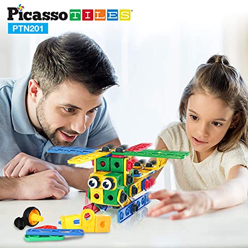 Picassotiles PTN201 Stem Learning Toys 201 Piece Building Block Kids Construction Engineering Kit Toy Blocks Children Early Education Playset W/Free Ideabook thumb #5