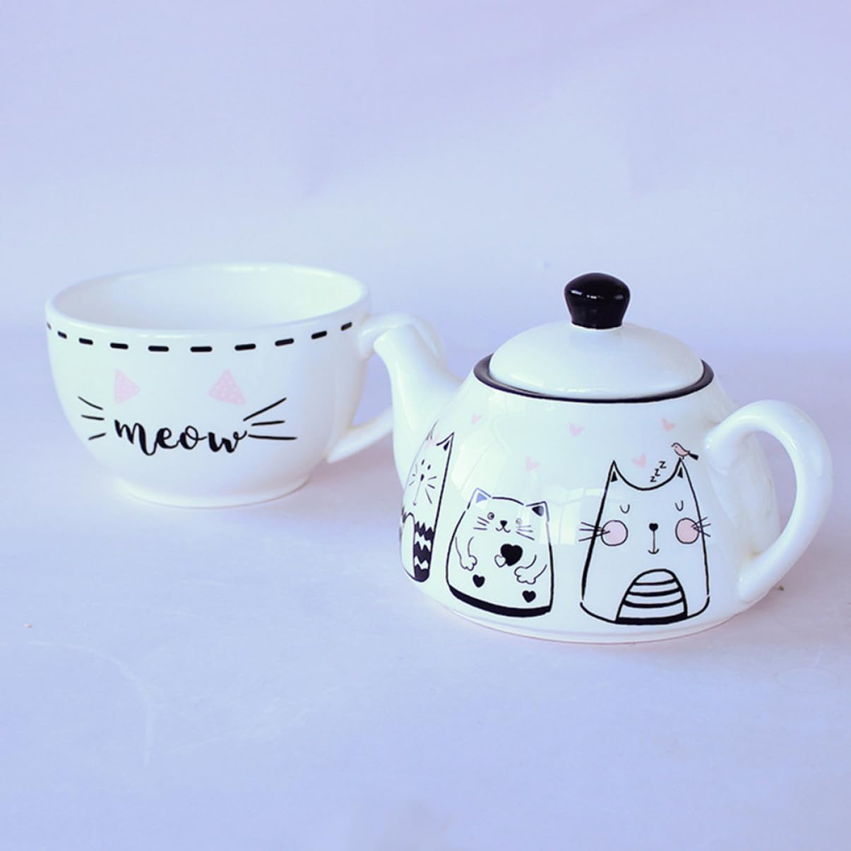 Garneck Théière à Motif De Chat Céramique Ensemble De Tasses à Thé Créatives Pour Maison Kit De Théière Avec Tasse à Thé