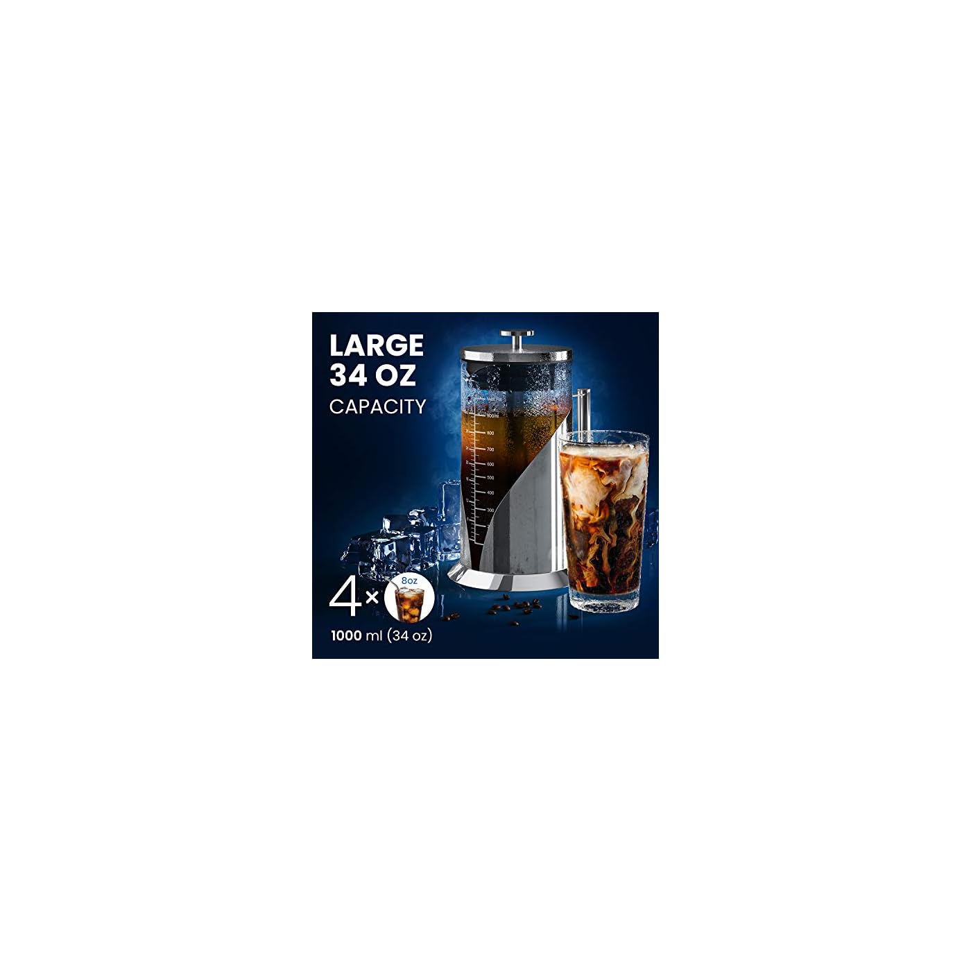 Cafe Du Chateau Cold Brew Coffee Maker 34 Ounces Air Tight Seal