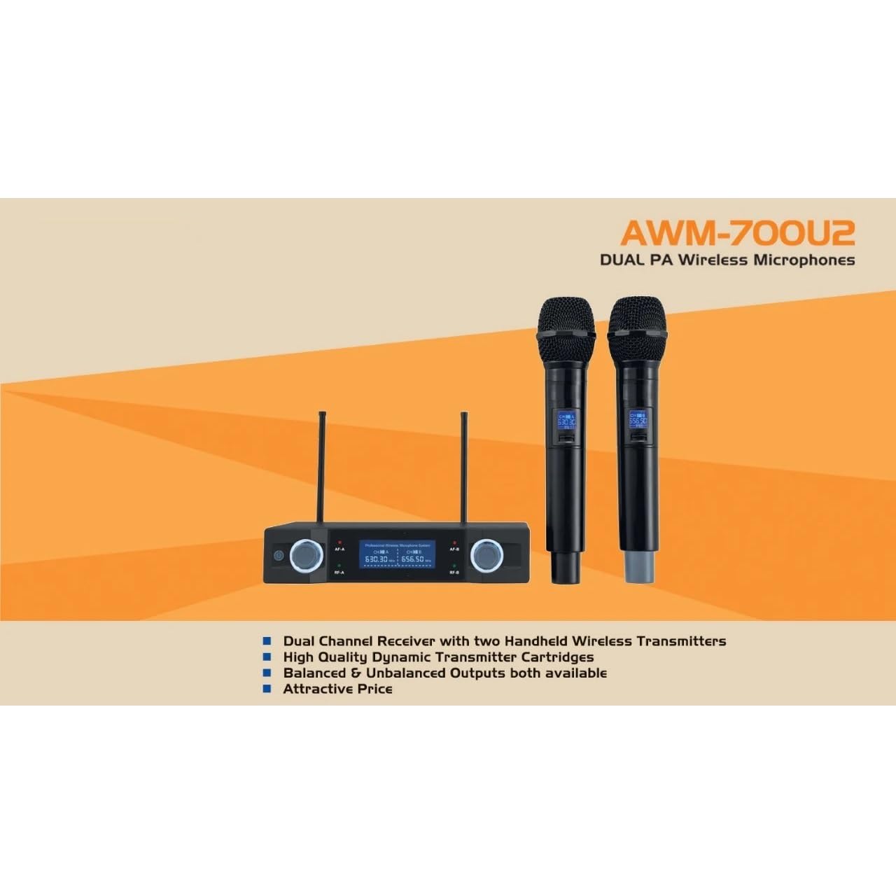 Original Sealed Pack AWM-700U2 UHF Dual Handheld Wireless